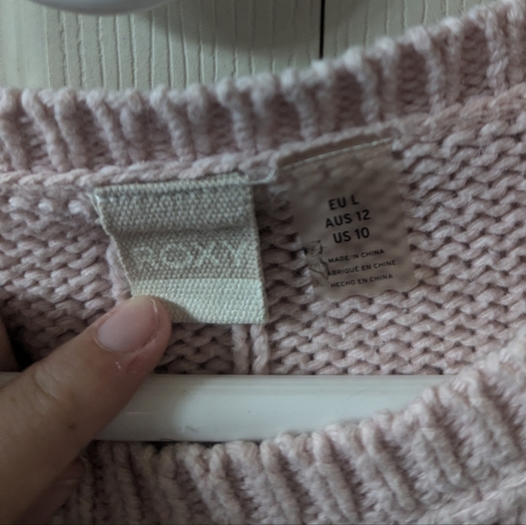 Baby pink ROXY knit crew neck size L - Picture 2 of 5